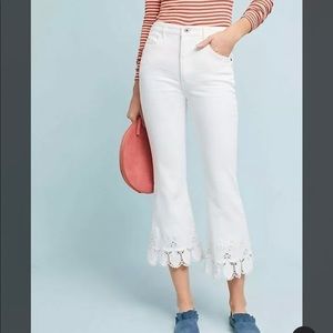 Pilcro and The Letterpress White High Waist Embroidered Hem Flare Pants US30